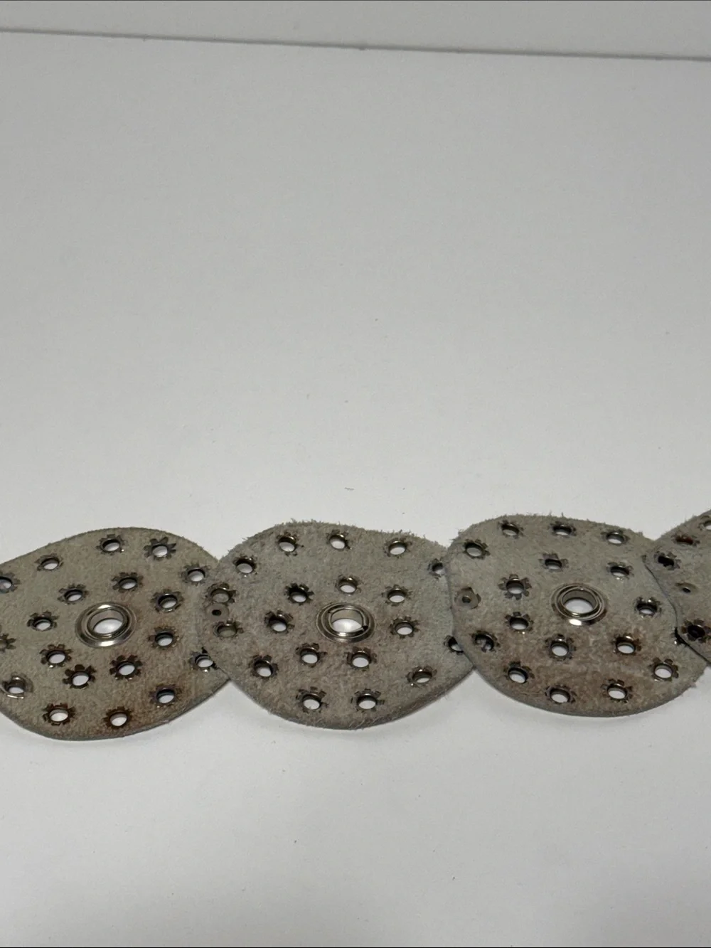 Vintage Leather White Studded Circle Link Waist Belt with Large Concho Buckle